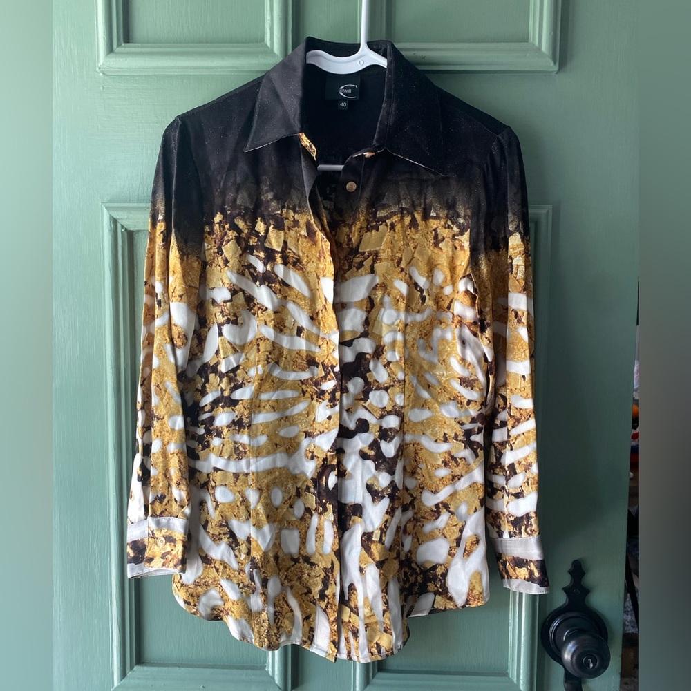 Just Cavalli Multicolor Printed Silk Stain Button Front